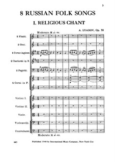 Acht russische Volkslieder für Orchester, Op.58: Vollpartitur by Anatoli Ljadow