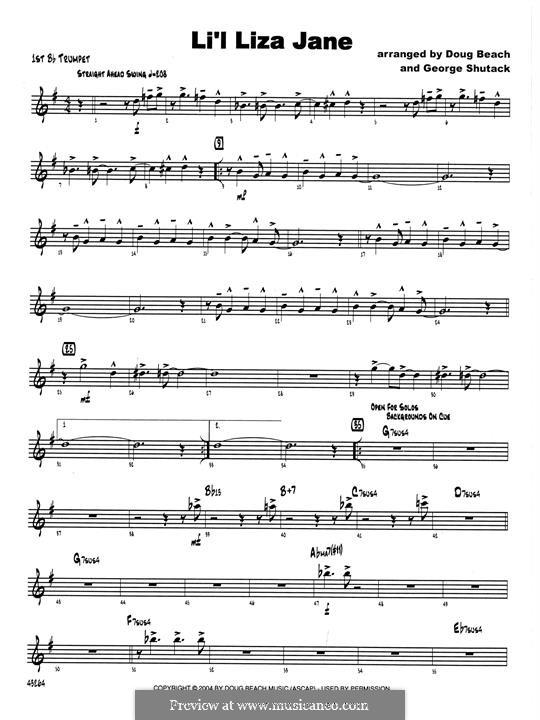 Li'l Liza Jane: 1st Bb Trumpet part by Doug Beach