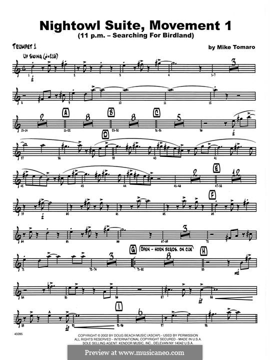 Nightowl Suite, Mvt.1: 1st Bb Trumpet part by Mike Tomaro