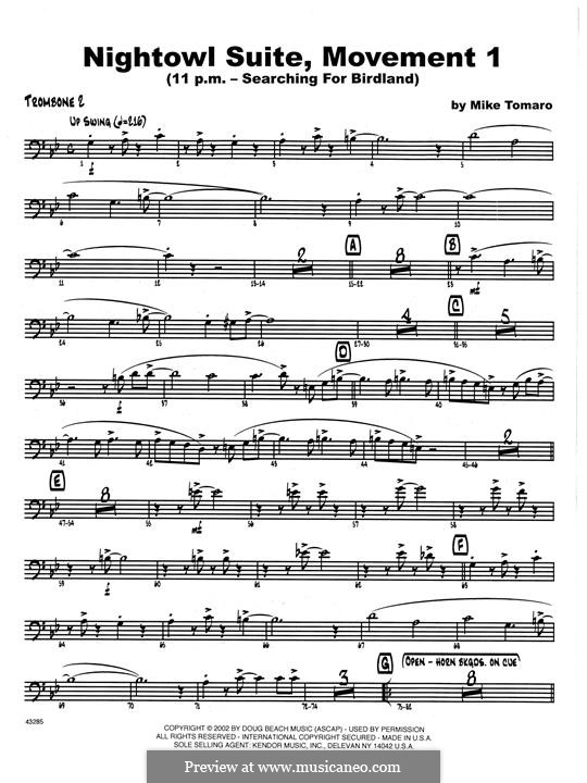 Nightowl Suite, Mvt.1: 2nd Trombone part by Mike Tomaro