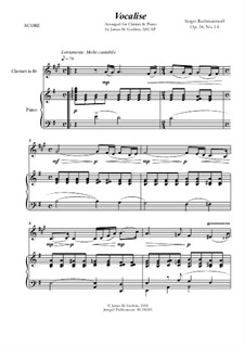 Vocalise, Op.34 No.14: Für Klarinette und Klavier by Sergei Rachmaninoff
