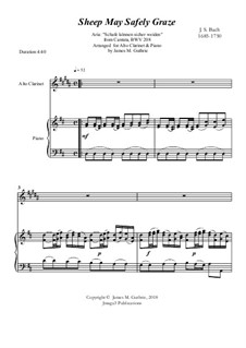 Schafe können sicher weiden: For alto clarinet and piano by Johann Sebastian Bach