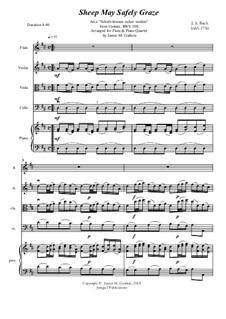 Schafe können sicher weiden: For flute and piano quartet by Johann Sebastian Bach