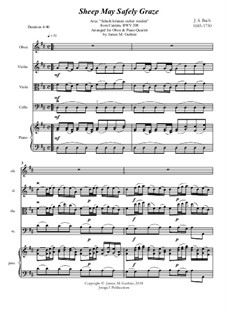 Schafe können sicher weiden: For oboe and piano quartet by Johann Sebastian Bach