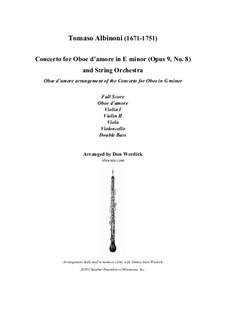 Concerto No.8 in g minor: For oboe d'amore and string orchestra – score, parts by Tomaso Albinoni