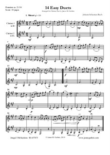 14 Easy Duets: For Clarinets by Johann Sebastian Bach