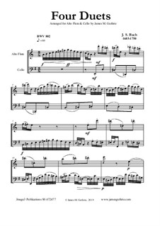 Clavier-Übung (Teil III). Vier Duette, BWV 802–805: For alto flute and cello by Johann Sebastian Bach