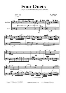 Clavier-Übung (Teil III). Vier Duette, BWV 802–805: For bass flute and cello by Johann Sebastian Bach