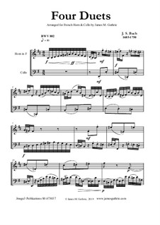 Clavier-Übung (Teil III). Vier Duette, BWV 802–805: For french horn and cello by Johann Sebastian Bach