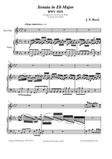 Sonate für Flöte und Cembalo Nr.2 in Es-Dur, BWV 1031: For Alto Flute and Piano by Johann Sebastian Bach