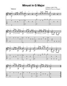 Nr.4 Menuett in G-Dur, BWV Anh.114: For guitar (notation and tablature) by Johann Sebastian Bach