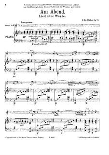 Am Abend. Lied ohne Worte für Waldhorn und Klavier, Op.71: Partitur by Bernhard Edward Müller