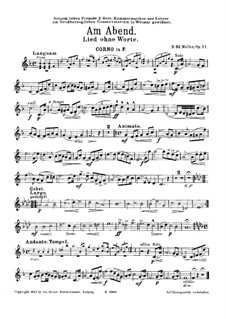 Am Abend. Lied ohne Worte für Waldhorn und Klavier, Op.71: Solostimme by Bernhard Edward Müller