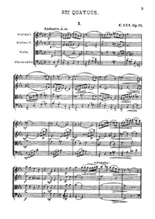 Streichquartett Nr.3 in Es-Dur, Op.91: Vollpartitur by César Cui