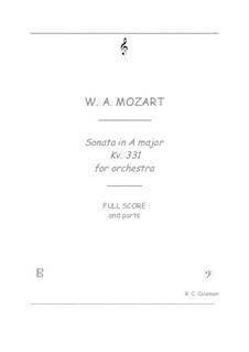 Vollständiger Sonate: Orchestra transcription by Wolfgang Amadeus Mozart