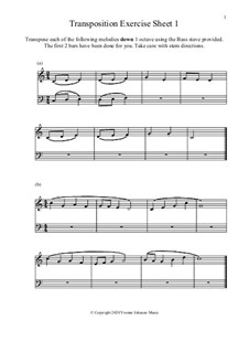 Transposing Melodies - 4 Exercise Sheets: Transposing Melodies - 4 Exercise Sheets by Yvonne Johnson