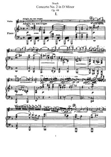 Violinkonzert Nr.2 in d-Moll, Op.44: Bearbeitung für Violine und Klavier – Partitur, Solostimme by Max Bruch