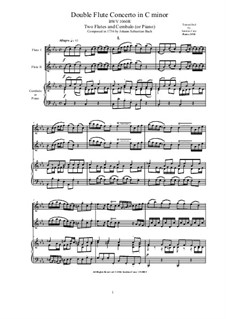 Konzert für Violine, Oboe und Streicher Nr.1 in c-Moll, BWV 1060r: Version for two flutes and cembalo (or piano) by Johann Sebastian Bach