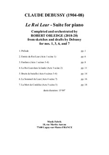 Le Roi Lear Suite: Für Klavier by Claude Debussy, Robert Orledge