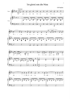 Tre giorni son che Nina: Für Stimme und Klavier by Giovanni Battista Pergolesi