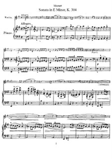 Sonate für Violine und Klavier in e-Moll, K.304: Partitur, Solostimme by Wolfgang Amadeus Mozart