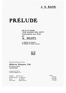 Wir danken dir, Gott, wir danken dir, BWV 29: Prélude tiré, for piano by Johann Sebastian Bach