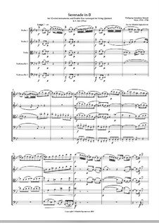 Serenade für Blasinstrumente Nr.10 in B-Dur, K.361: Streichquartett by Wolfgang Amadeus Mozart