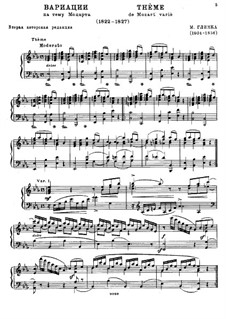 Variationen über Thema aus 'Die Zauberflöte' von Mozart: Für Klavier by Michail Glinka
