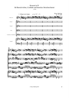 Konzert in D für Barockvioline, Cembalo und barockes Streichorchester, Op.35: Konzert in D für Barockvioline, Cembalo und barockes Streichorchester by Klaus Miehling