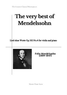 Lieder ohne Worte, Op.102: No.4 Un poco agitato, ma andante, for violin and piano by Felix Mendelssohn-Bartholdy