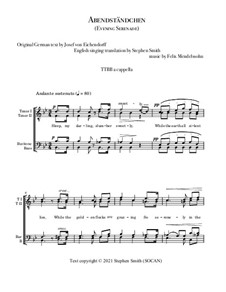 Evening Serenade: TTBB by Felix Mendelssohn-Bartholdy