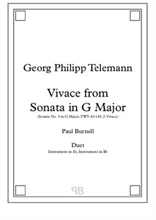 Vivace from Sonata in G Major, TWV 40:145: Arranged for duet: instruments in Eb and Bb - Score and Parts by Georg Philipp Telemann