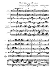 Concerto for Violin, Strings and Cembalo in E Major, RV 268: Score, parts by Antonio Vivaldi