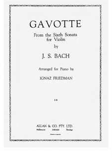 Sonate für Violine und Cembalo Nr.6 in G-Dur, BWV 1019: Gavotte, for piano by Johann Sebastian Bach