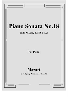 Sonate für Klavier Nr.18 in D-Dur, K.576: Teil II by Wolfgang Amadeus Mozart