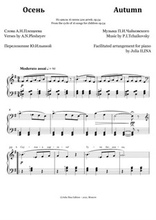 Sechzehn Lieder für Kinder, TH 104 Op.54: No.14 Autumn (facilitated arrangement for piano) by Pjotr Tschaikowski