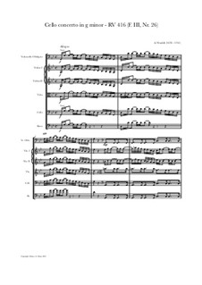 Concerto for Cello and Strings in G Minor, RV416: Vollpartitur, Stimmen by Antonio Vivaldi