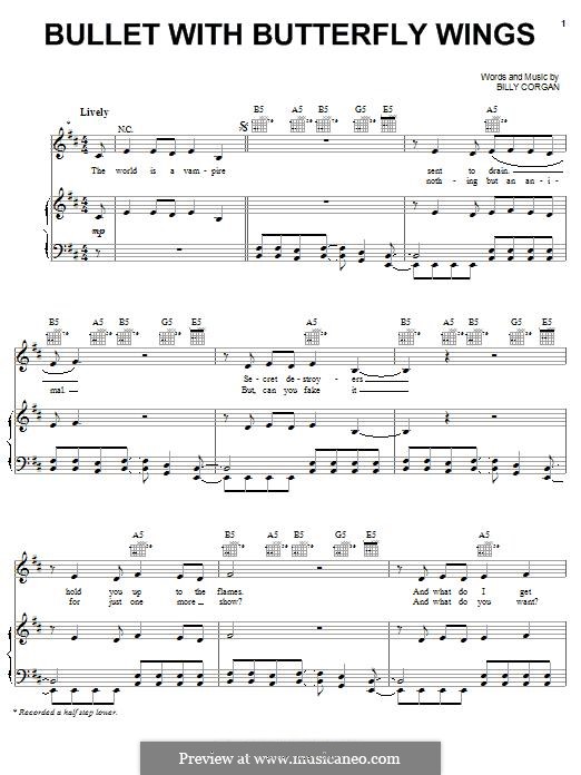 Bullet With Butterfly Wings (The Smashing Pumpkins): Für Stimme und Klavier (oder Gitarre) by Billy Corgan