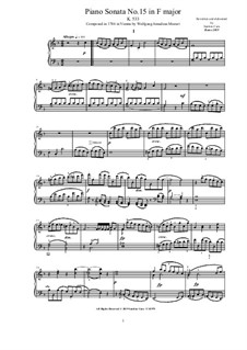 Sonate für Klavier Nr.15 in F-Dur, K.533/494: Für einen Interpreten by Wolfgang Amadeus Mozart