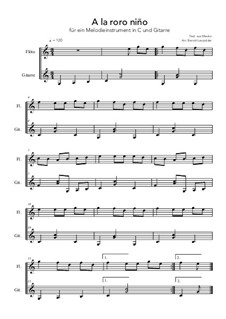 A la roro niño: For a melody instrument in C and guitar (C-Major) by folklore