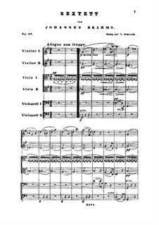 Streichsextett Nr.2 in G-Dur, Op.36: Vollpartitur by Johannes Brahms