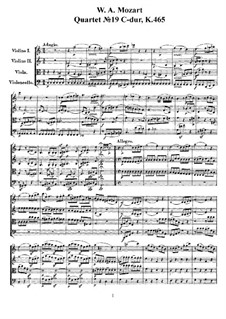 Streichquartett Nr.19 in C-Dur 'Dissonanzenquartett', K.465: Vollpartitur, Stimmen by Wolfgang Amadeus Mozart