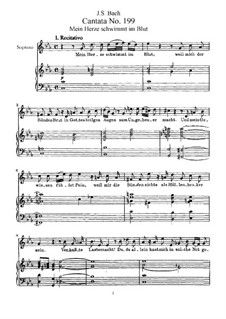 Mein Herze schwimmt im Blut, BWV 199: Piano-vocal score by Johann Sebastian Bach