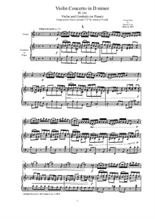 Concerto for Violin, Strings and Cembalo in d minor, RV 246: Version for violin and cembalo (or piano) by Antonio Vivaldi