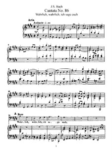Wahrlich, wahrlich, ich sage euch, BWV 86: Piano-vocal score by Johann Sebastian Bach