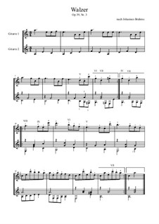 Walzer Nr.3: Bearbeitung für Zwei Gitarren by Johannes Brahms