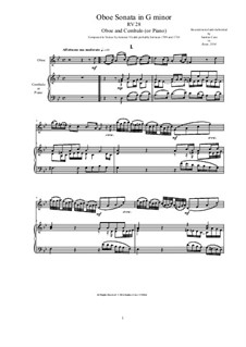 Sonata in G minor for Oboe and Harpsichord (or Piano), RV 28: Partitur, Solostimme by Antonio Vivaldi