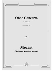Konzert für Flöte und Orchester Nr.2 in D-Dur, K.314: Version for oboe and piano (C Major) by Wolfgang Amadeus Mozart