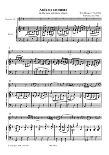 Krönungsmesse Nr.15 in C-Dur, K.317: Andante Sostenuto (Agnus Dei), für Klarinett und Klavier by Wolfgang Amadeus Mozart