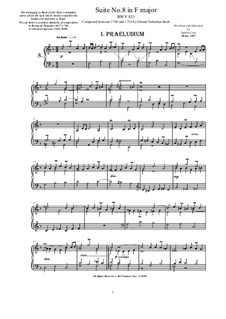 Suite for Harpsichord No.8 in F Major, BWV 833: Für Klavier by Johann Sebastian Bach